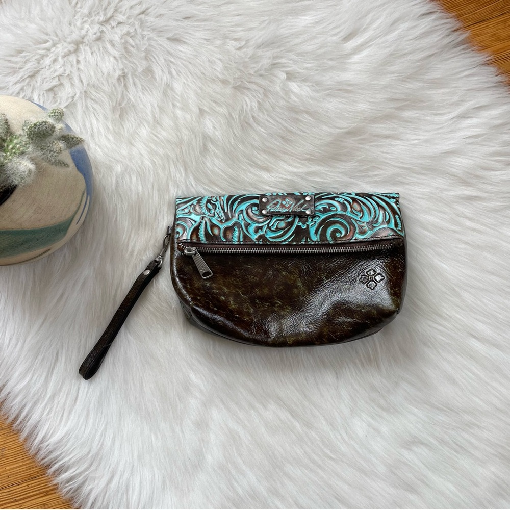 LIKE NEW Patricia Nash tooled leather fold over large clutch bag